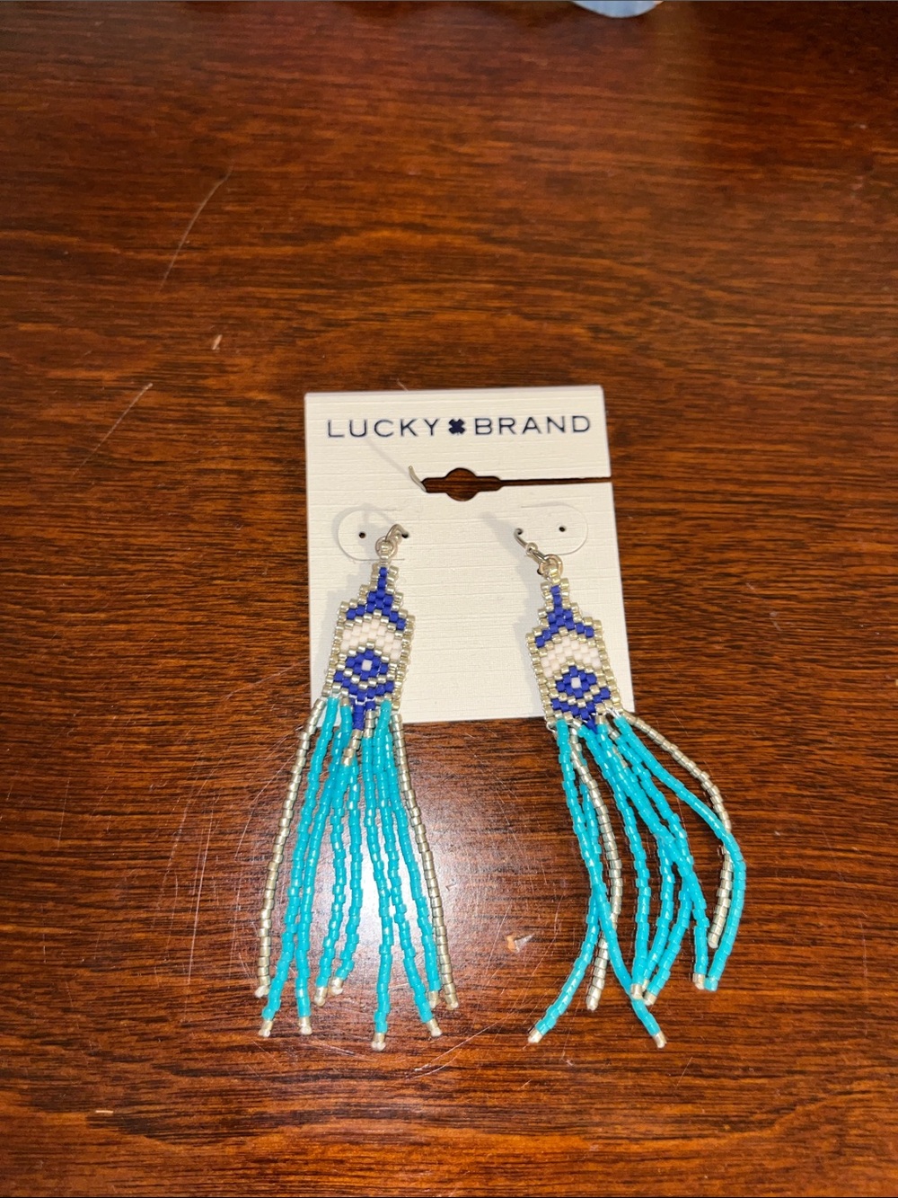 NWT Lucky Brand Turquoise & Blue Beaded Fringe Earrings